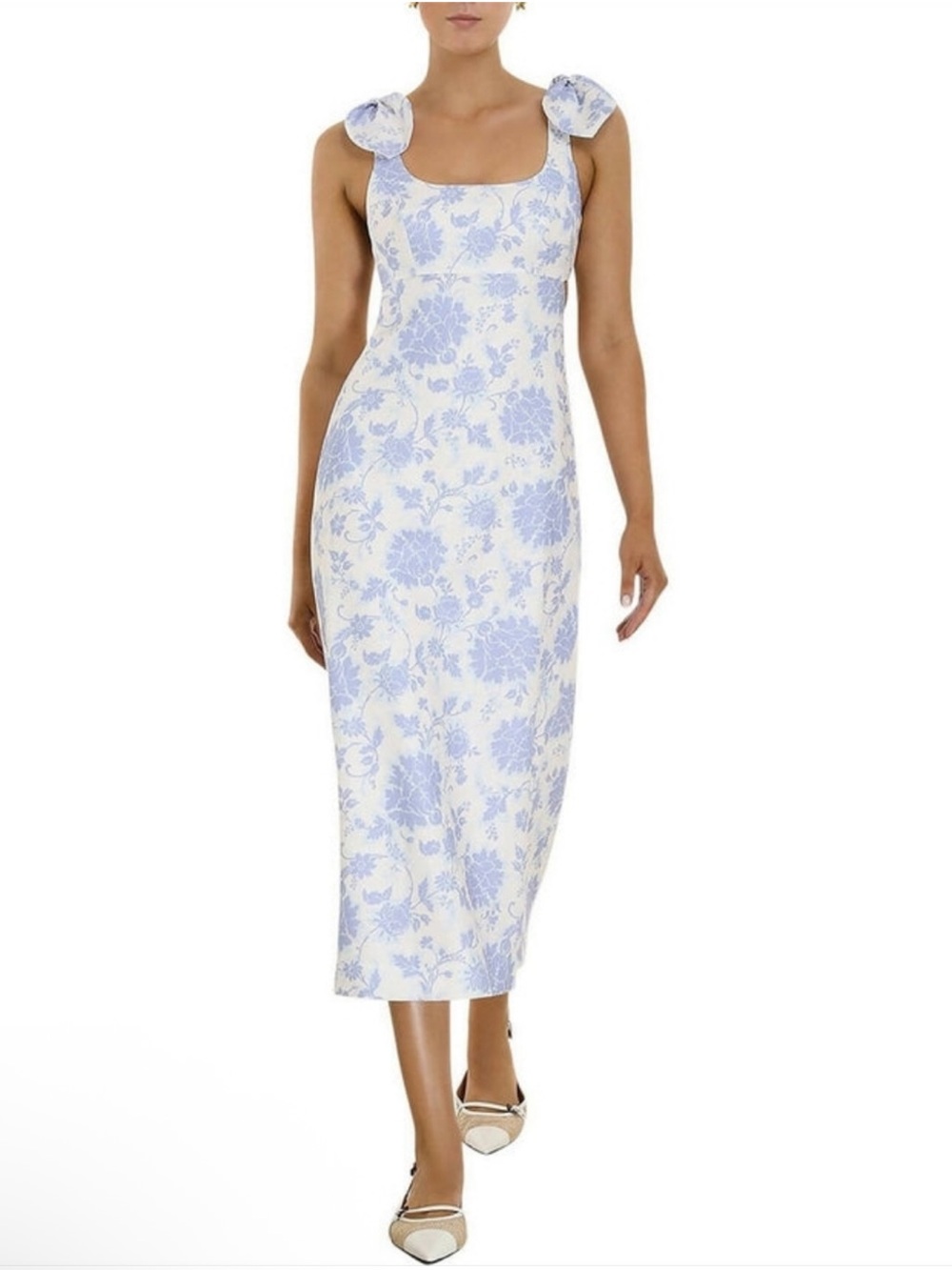 Zimmermann like new Light Blue Floral Midi Dress with Bow Straps. Size 1